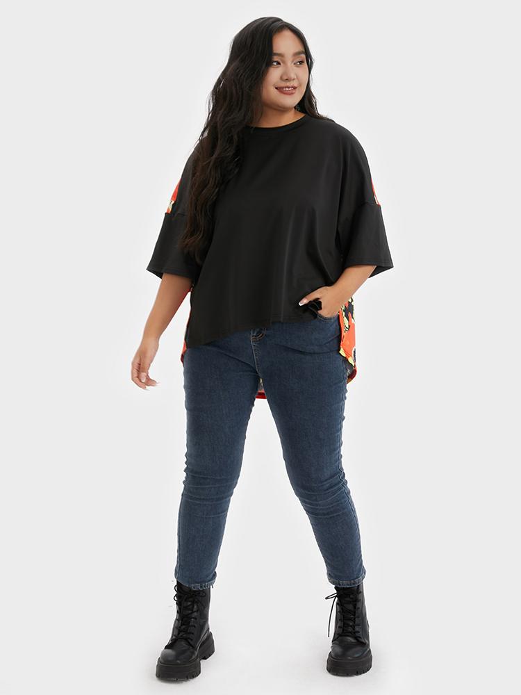 Butterfly Print Patchwork T-shirt