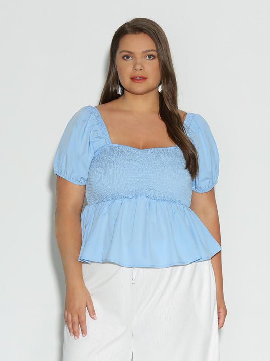 Ruffles Shirred Square Neck Blouse