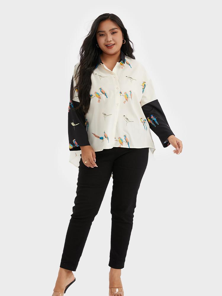 Bird Print Contrast Blouse