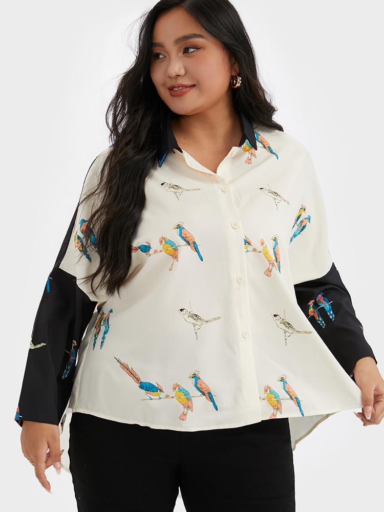 Bird Print Contrast Blouse
