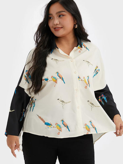 Bird Print Contrast Blouse