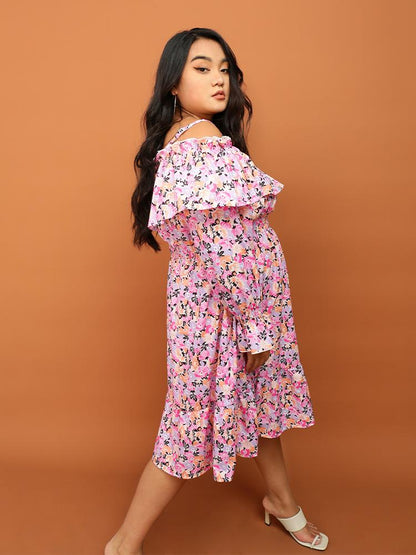 Ditsy Floral Ruffle Off Shoulder Dress