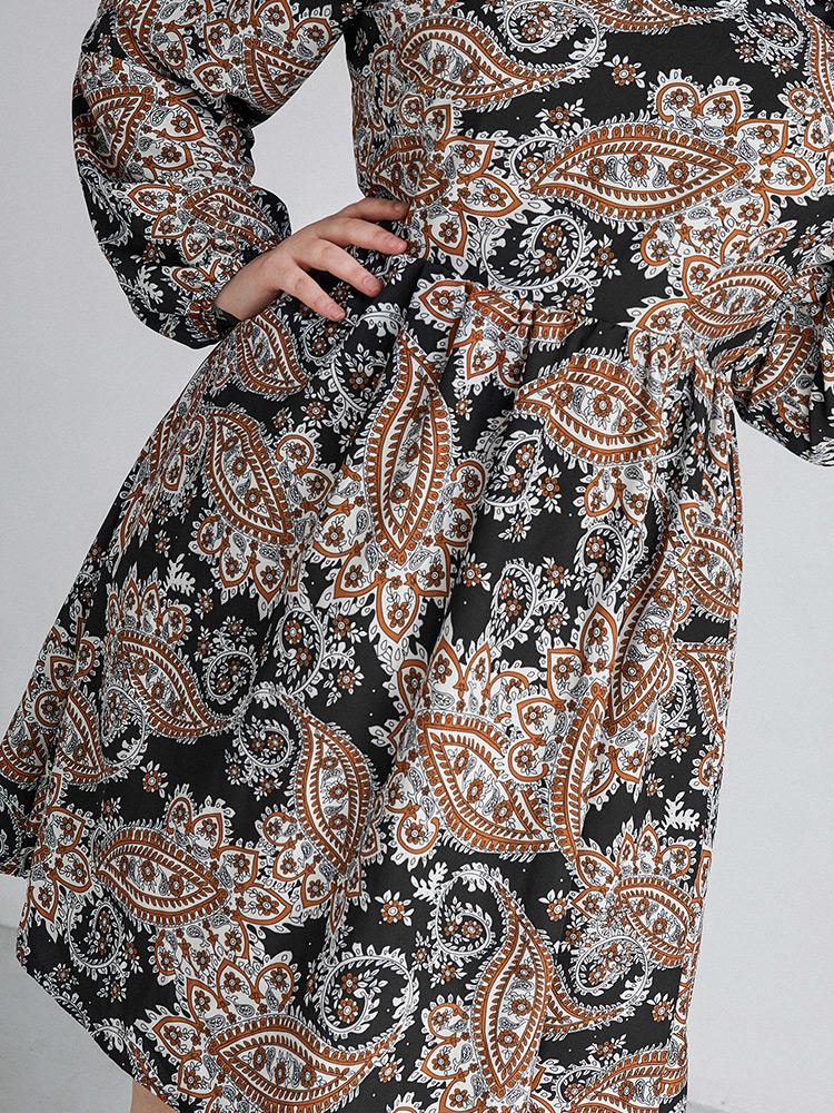 Floral Square Collar  Dress