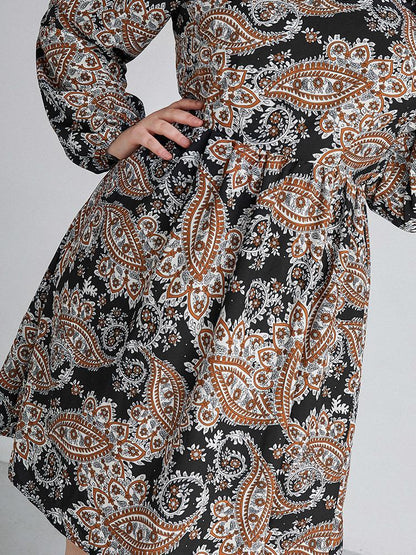 Floral Square Collar  Dress