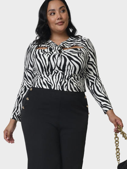 Zebra Printed Twist-front Cut Out T-shirt