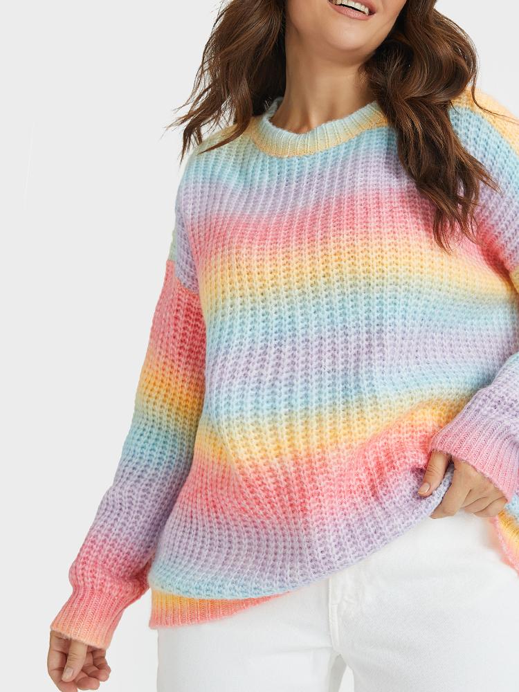 Rainbow Color Crew Neck Sweater