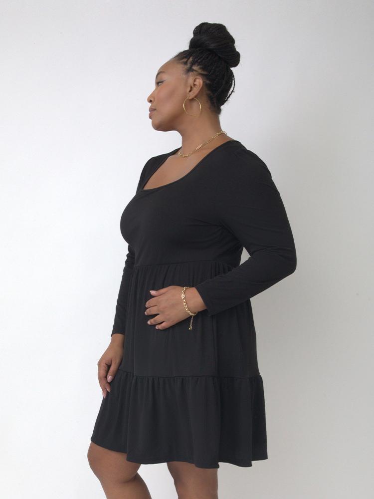 Solid Ruffles Square Neck Dress