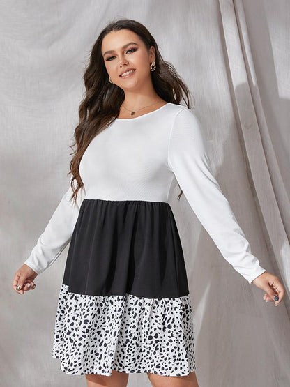 Leopard Print Color Block Dress
