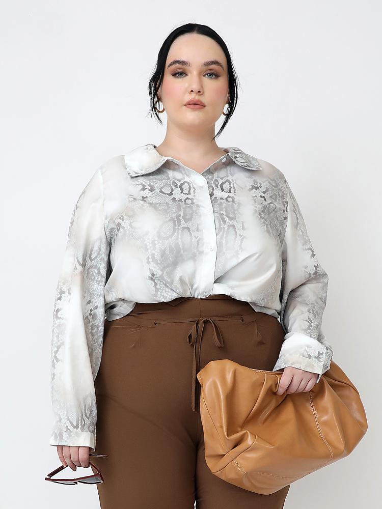 Snakeskin Grain Lapel Collar Blouse