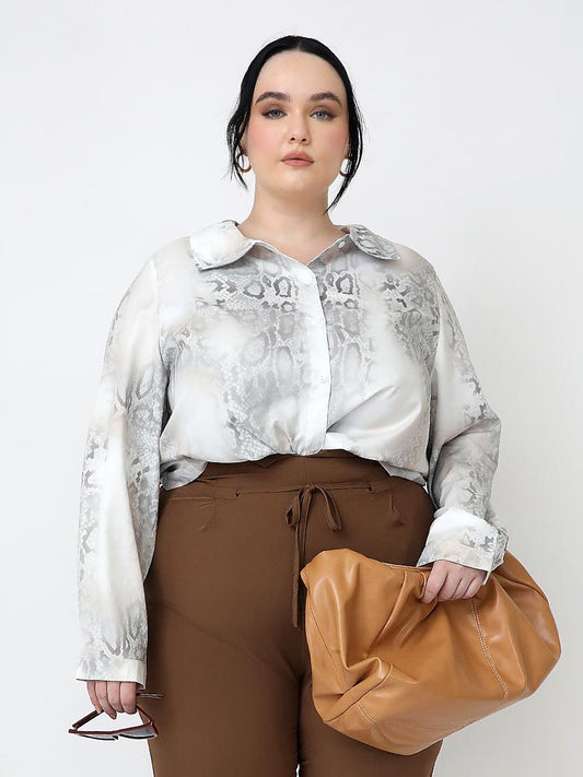 Snakeskin Grain Lapel Collar Blouse