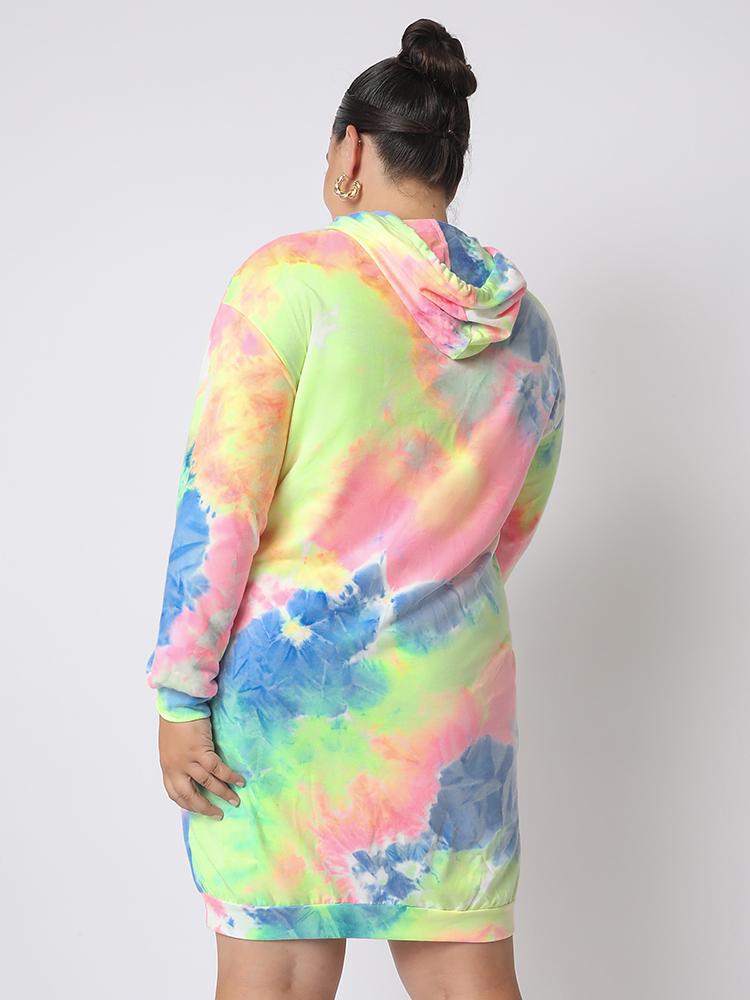 Tie Dye Kangaroo Pocket Hooded Sweatshirt Dress