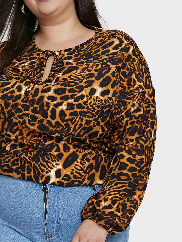Leopard Tie Neck Blouse