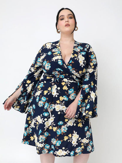 Floral Split Flared Sleeve Dress