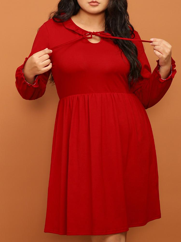 Solid Ruffle Sleeve Dress