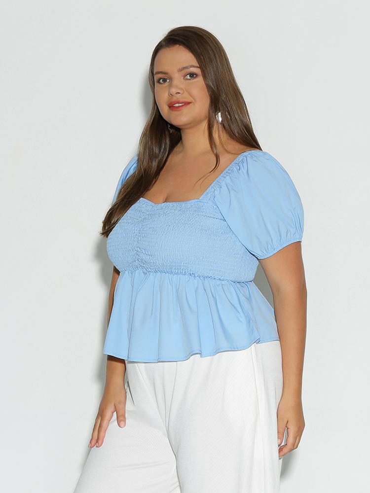 Ruffles Shirred Square Neck Blouse