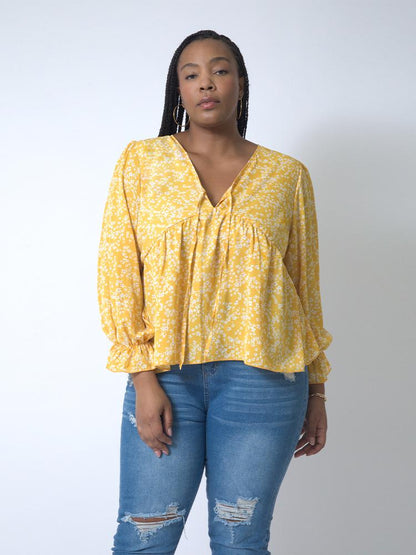 Ditsy Floral Ruffle Sleeve Blouse