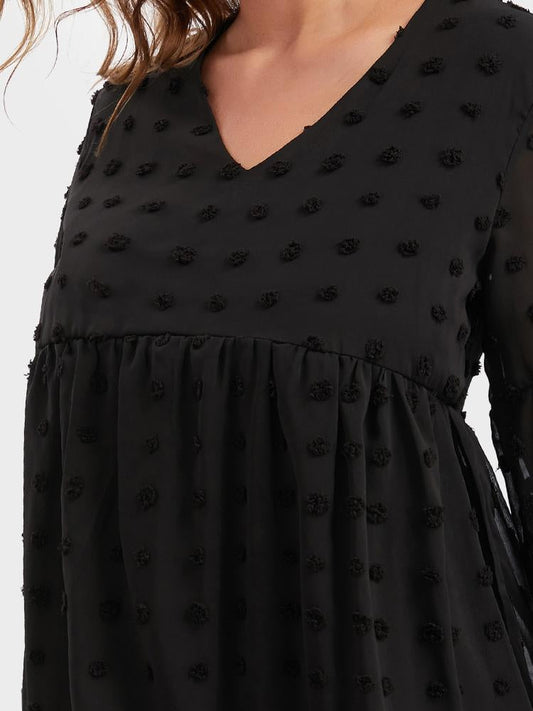 Shirred Long Sleeve Casual Dress