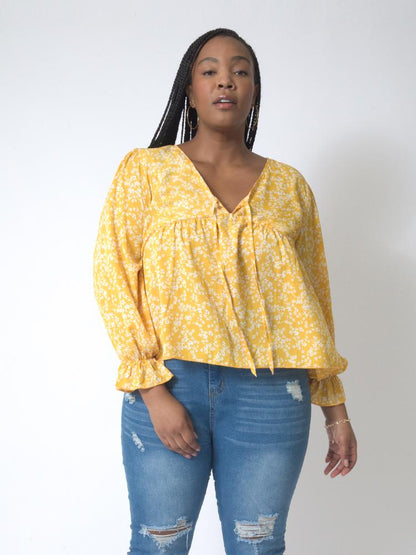 Ditsy Floral Ruffle Sleeve Blouse