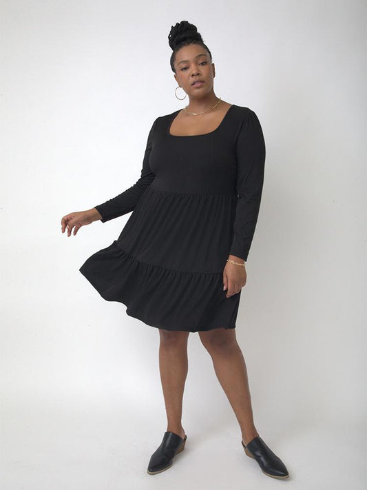 Solid Ruffles Square Neck Dress