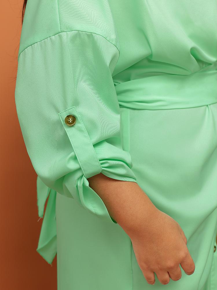 Pleated Solid Button Shirt Dress