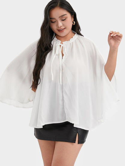 Tie Neck  Dolman Sleeve Loose Blouse