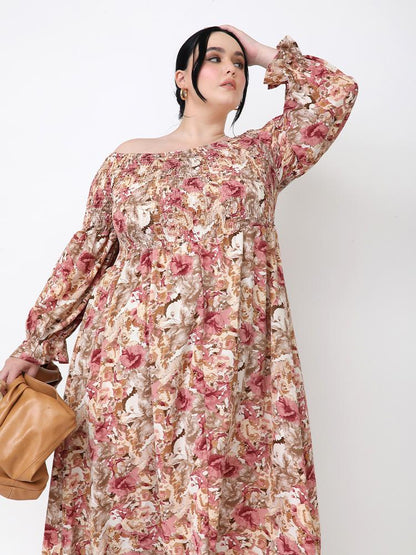 Shirred Off Shoulder Maxi Dress