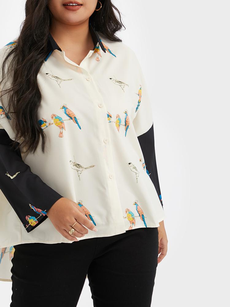 Bird Print Contrast Blouse