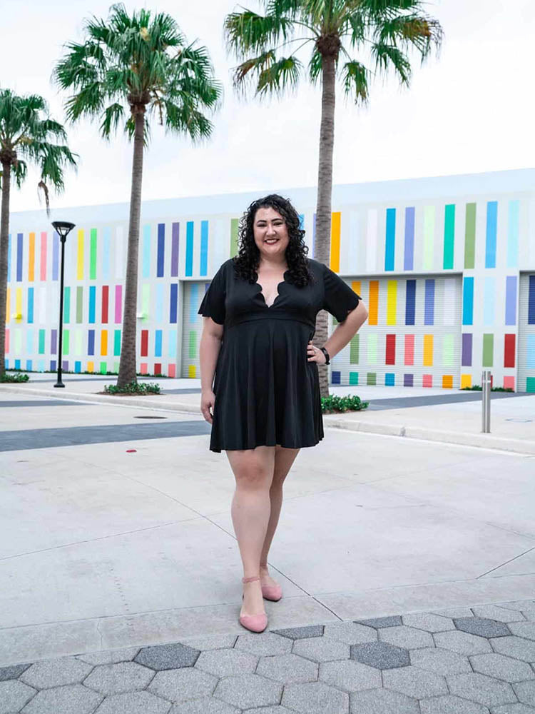 Wave V Neck Solid Dress