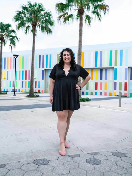 Wave V Neck Solid Dress